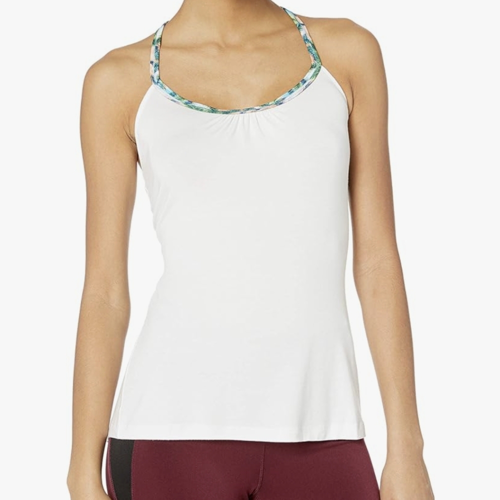 NEW NUX Small & Med White/Palm Beach Asana Yoga Workout Camisole Tank Top